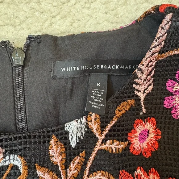 White House black market black floral embroidered sleeveless sheath dress, sz 8 - Picture 3 of 10